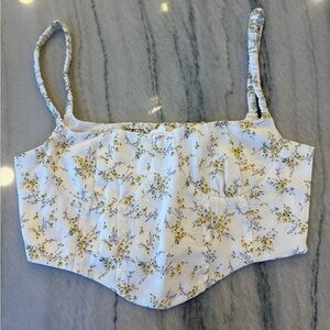 Floral White and Yellow Cropped Cami Top